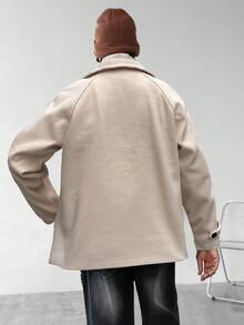 Manfinity Homme Men's Solid Color Raglan Sleeve Single-Breasted Casual Overcoat, Autumn/Winter Outerwear - Beige - View 2