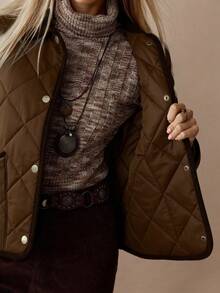 Florisole Damen Lässig Elegant Lange Ärmel Einreihige Winter Jacke - Braun - Übersicht 6