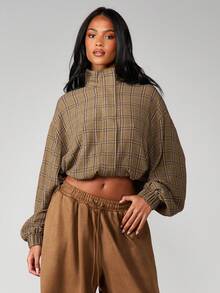 MISSGUIDED Plaid Funnel Neck Zip Cropped Jacket For Fall Winter Casual Outerwear - Multicolor - View 1