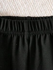 SHEIN 女童长袖条纹Logo卫衣及喇叭紧身裤套装，女童服装 - 黑與白 - 查看 4