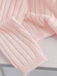 新款优雅纽扣装饰套头毛衣，简约欧美风时尚针织上衣 - 粉色 - 查看 3