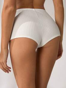 SHEIN 女士纯色弹力腰带罗纹休闲平角内裤 - 白色 - 查看 2