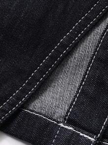 DAZY 女士夏季翻领修身短款休闲牛仔短袖衬衫 - 深色水洗藍 - 查看 8