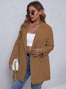 EMERY ROSE Áo khoác blazer tay dài cổ ve lật màu trơn cỡ lớn cho nữ - Màu Khaki - Xem 5