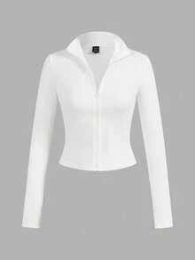 SHEIN EZwear 3件套休闲简约白色、黑色、酒红色针织拉链长袖T恤，女士款，适合春秋季穿着 - 彩色 - 查看 12