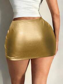 Radiana Váy mini bodycon cạp thấp màu đen gợi cảm thường ngày cho nữ (có quần legging), váy mini màu đen, váy bó, váy ngắn màu đen - Vàng - Xem 2