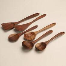 Zazumi Cirelle 8pcs Wooden Cooking Utensil Set, Soup Spoon, Salad Fork, Long Rice Spoon, Slotted Spoon, Spatula, Utensil Holder, Kitchen Use, Rama Kitchen Essentials, Family Dining, Party Use, Housewarming Gift - Multicolor - View 11