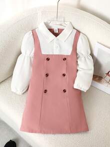 Elladie kids Young Girl Elegant Minimalist Camisole Dress With Shirt Collar, 2 In 1 Girl Casual Dress Skirt Suit For Girls Kids Paris Dress Girls Dressse - Multicolor - View 3