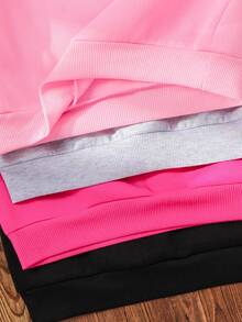 SHEIN Emery Rose Kids 4件套女童纯色保暖长袖卫衣，秋冬季百搭姐妹装卫衣套装，少女纯色卫衣，青少年可爱纯色卫衣 - 玫紅色 - 查看 3
