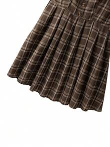 GlowEve CURVE 加大码女式棉质格子秋冬棕色巧克力格子印花吊带连衣裙，时尚新年交叉肩带设计优雅休闲加大码连衣裙，适合返校、毕业、假期、情人节、音乐节、母亲节、万圣节、感恩节、复活节、国庆节、舞会、约会、派对、婚礼、郊游等场合。 - 棕色 - 查看 5