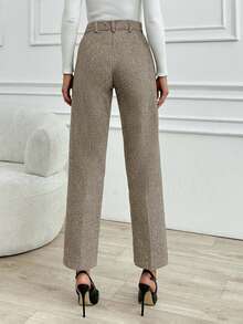 EURMUSE Women Solid Color High Waist Carrot Pants - Brown - View 2