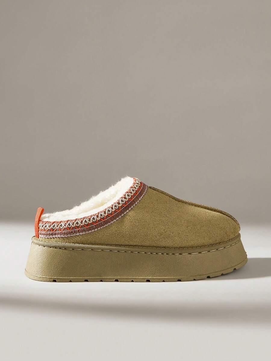 Solecia 女士厚底保暖雪地靴，休闲日常穿着 - 軍綠色 - 查看 1