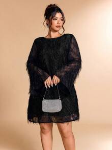 Cravure Váy tay loe tua rua thanh lịch cỡ lớn - màu đen - Xem 7