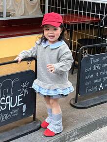 DAZY Toddler Girls' Contrast Color Ruffle Collar Long Sleeve Sweatshirt - Grey - View 2