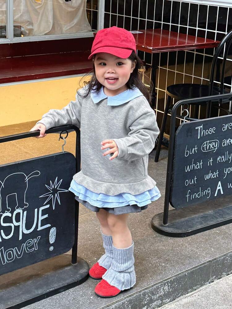 Toddler Girls' Contrast Color Ruffle Collar Long Sleeve Sweatshirt