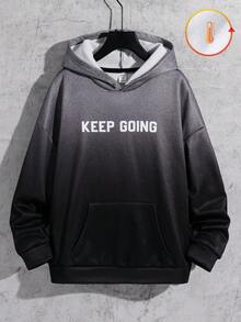 SHEIN Sudadera holgada con estampado de letras degradado en estilo coreano casual para niño preadolescente, adecuada para ir al trabajo, la escuela, uso casual diario, deportes, otoño/invierno - Gris - Ver 2