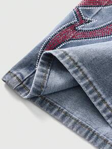 ROMWE MEN Street Life Spring/Summer Casual Graphic Men'S Rhinestone Flame Pattern Pocket Casual Denim Shorts - Blue - View 5