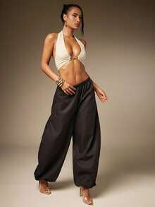 Hauture Women's Sexy Basic Casual Front Metal Closure Detail Going Out Halter Top - Apricot - View 3