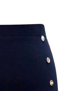 SHEIN Unity Plus Size Women Solid Color Side Button Design Elegant Pencil Skirt - Navy Blue - View 3