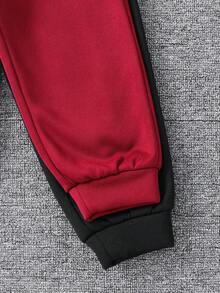 SHEIN 两件套男童休闲撞色保暖运动裤，适合秋冬季穿着 - 酒紅色 - 查看 4