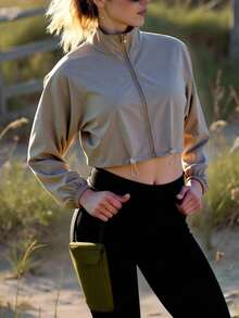 Innovista Woman Loose Fit Athletic Baggy Sports Jacket Workout Cropped Zip Up Fitness Clothes Casual Tops Running Daily Athleisure Office To Court Brunch To Gym Oversized Exercise Suit Biker Lightweight HIIT Training Comfort Movement Cycling Outdoor Exercise Fall Casual  Tops Utilitarian Chic