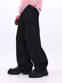 SUMWON Pantalon ample en nylon parachute avec cordon de serrage à la taille, jambes larges, style cargo streetwear, mode urbaine, pantalon ample - Noir - Voir 4