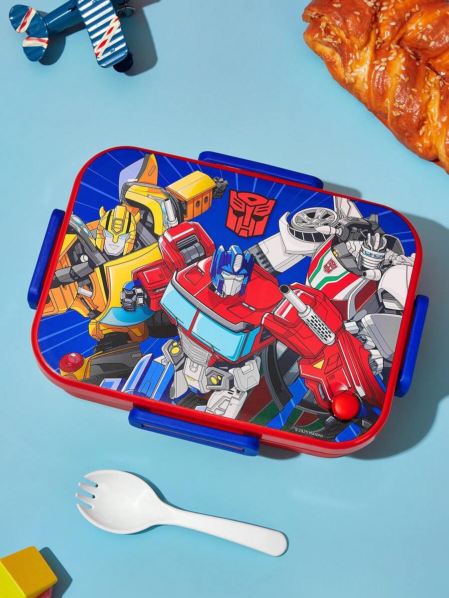 Transformers X SHEIN 1100ml  Leak-Proof 3-Compartment Bento Box, Durable And Resistant To Falls, Equipped With Tableware And Food Fork,Gift Ideas - 彩色 - 查看 1