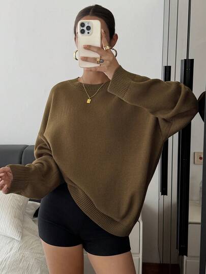 DAZY Suéter holgado informal de cuello redondo gris, adecuado para mujeres en invierno y Halloween