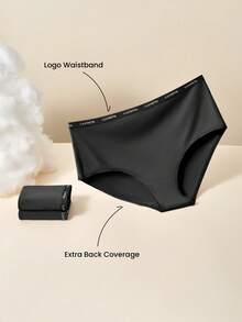 LUVLETTE Plus 3条装透气柔软纯棉高腰三角裤，女士透气内裤套装 - 黑色 - 彩色 - 查看 3