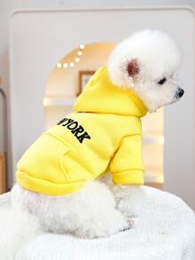PETSIN 1 Áo hoodie thêu họa tiết "New York" dệt kim màu vàng cho chó/mèo cưng, áo khoác ấm áp mùa thu đông thoải mái và giản dị - Màu vàng - Xem 4