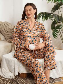 Serenescape 撞色滚边银杏叶印花女士睡衣套装 - 彩色 - 查看 4