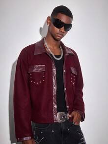 ROMWE MEN Street Life Men's Long Sleeve Casual Avant Jacket, Suitable For Christmas And Street Style, Autumn/Winter