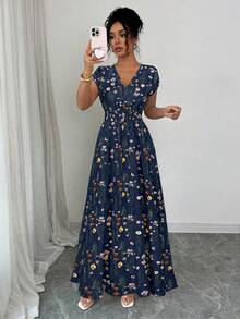 EMERY ROSE 女式花卉V领无袖束腰长裙 - 彩色 - 查看 4