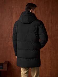 Officeau Abrigo con capucha acolchado, con bolsillos en ángulo y cordón, para otoño e invierno, estilo "Old Money" - Negro - Ver 2