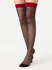 ROMWE Anime 1 Pair Pure Minimalist Style Over-The-Knee Socks, Sexy White Solid Color School Uniform High Socks, Ultra Thin Elastic See-Through Stockings