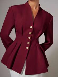 COSMINA 秋季女装 女士优雅束腰纽扣薄款西装外套，秋冬季，教师装，商务休闲女装，女士西装外套，女士西装套装，女士西装夹克 - 酒紅色 - 查看 8