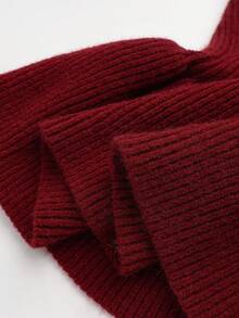 SHEIN LUNE Women's Elegant Solid Color High Neck Ruffle Hem Metal Button Decoration Sweater, Autumn/Winter - Burgundy - View 3