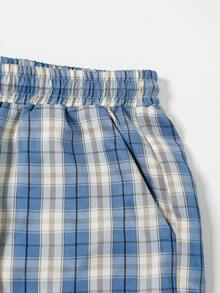 Men's Plaid Front Button Short Sleeve Casual Top And Shorts Set - Multicolor - View 6