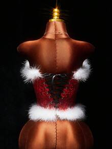 Amplova Women's Christmas Jacquard Top, Sexy & Avant-Garde, Waist Cinching, Suitable For Christmas Party, Autumn/Winter,Red Tops For Women,Christmas - Red and Black - View 2