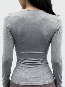 INAWLY 畅销款式，简约纯色修身长袖女式连衣裙，适合日常穿着，如上学、购物、约会和通勤，舒适百搭，适合春、夏、秋、冬四季穿着。 - 灰色 - 查看 2