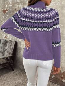 EMERY ROSE 女士休闲立领毛衣（随机菱格纹图案），秋冬款 - 彩色 - 查看 2