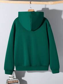 SHEIN 青少年（男童）休闲宽松长袖连帽卫衣 - 墨綠色 - 查看 2