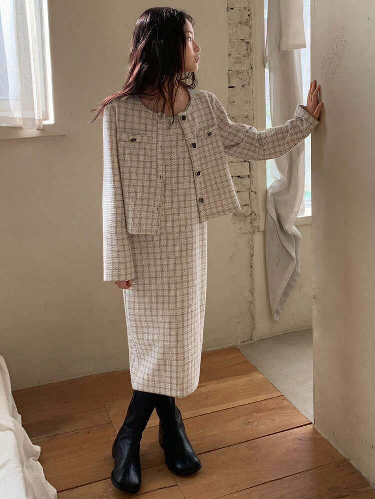 Tween Girls Outfit: Jacket + Jumper Dress Set, Autumn