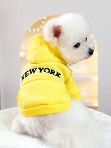 PETSIN 1 Áo hoodie thêu họa tiết "New York" dệt kim màu vàng cho chó/mèo cưng, áo khoác ấm áp mùa thu đông thoải mái và giản dị - Màu vàng - Xem 2