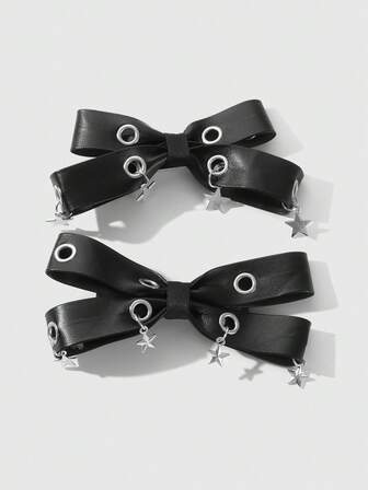Grunge Punk 2 Stück Y2K Stil Vintage Elegant Punk Gothic Schwarze Leder Doppel-Luftauslass Schleife Dekor DIY Haarspange Haarklammer, geeignet für Schwestern, Freunde für den täglichen Gebrauch oder als Geschenk zu Feiertagen, Halloween