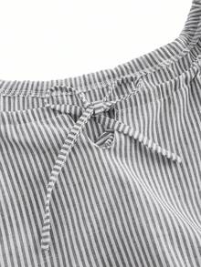 Ocili Comfortable Cotton Striped Drawstring Cropped Pants Women Pajama Set - Grey - View 10