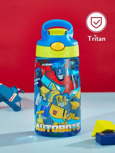 Transformers X SHEIN 16 Oz / 500 Ml Water Bottle With Silicone Straw And Spill-Proof Lid,Suitable For Travel, Tourism, And School ,Tritan