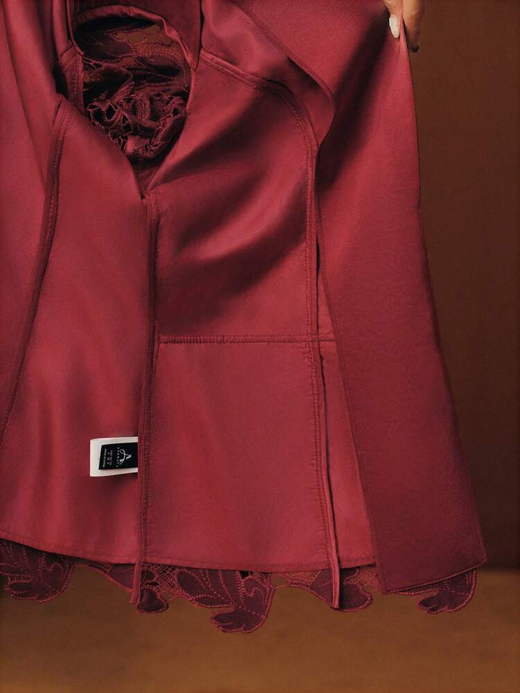 Conjunto de Terno Formal Elegante e Chique Feminino, com Design Bordado Oco de Veludo Delicado, Emagrecedor e na Moda, Adequado para Festa, Trabalho, Formatura, Casamento, Vestido Vermelho