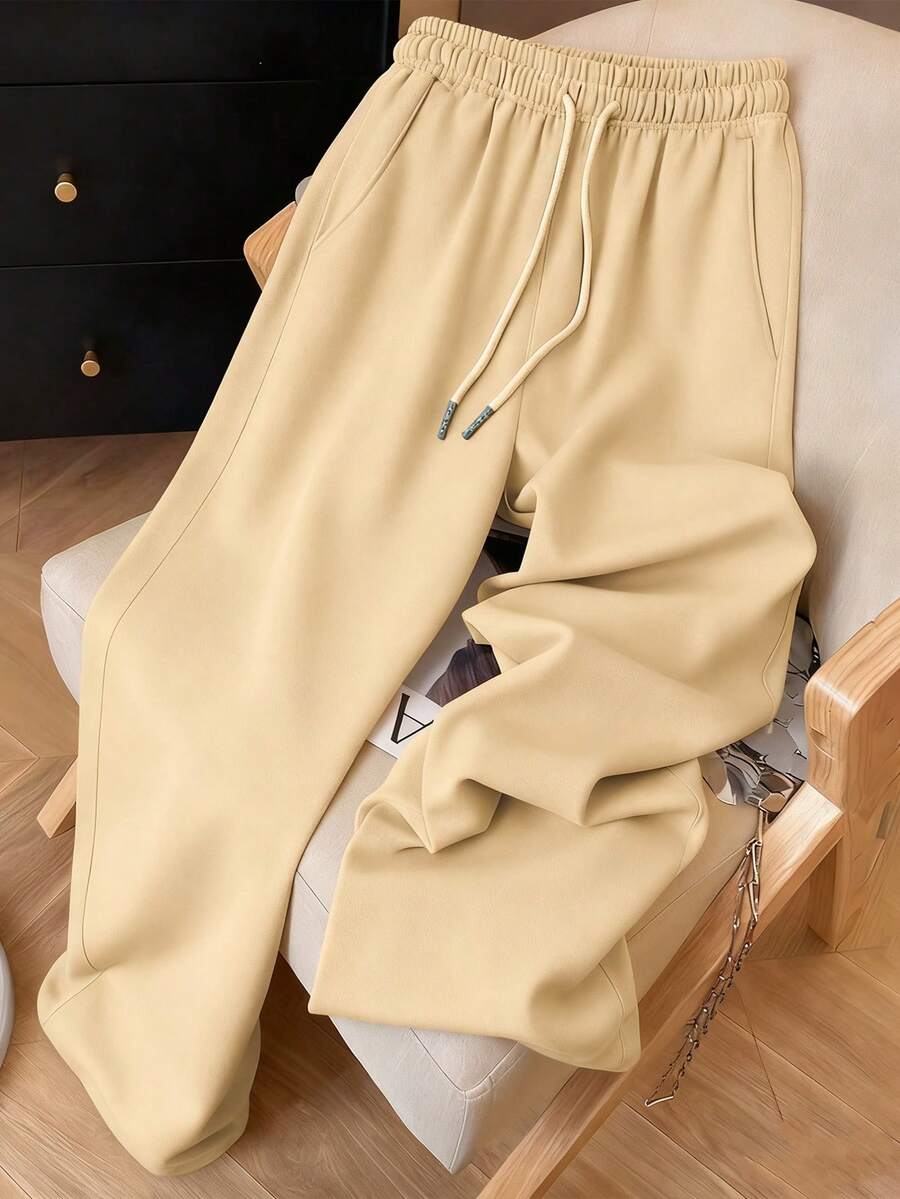 Resyla 复古美式 Y2K 风格简约女式运动裤 - 卡其色 - 查看 1