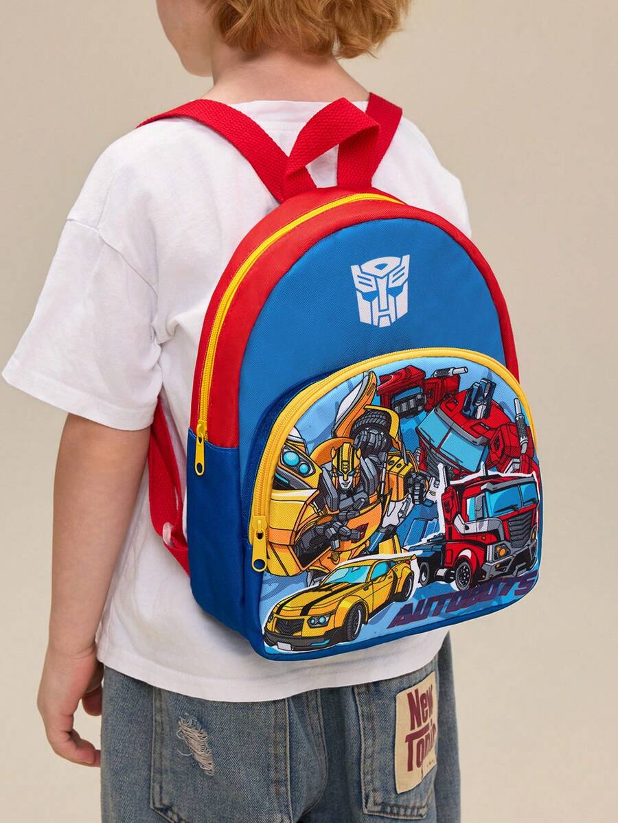 Transformers X SHEIN 1pc Cute Cartoon Character Printed Mini Polyester Backpack, Adjustable Shoulder Strap, 1 External Pocket, Suitable For Teens, Boys And Girls,,Gift Ideas - 藍色 - 查看 1